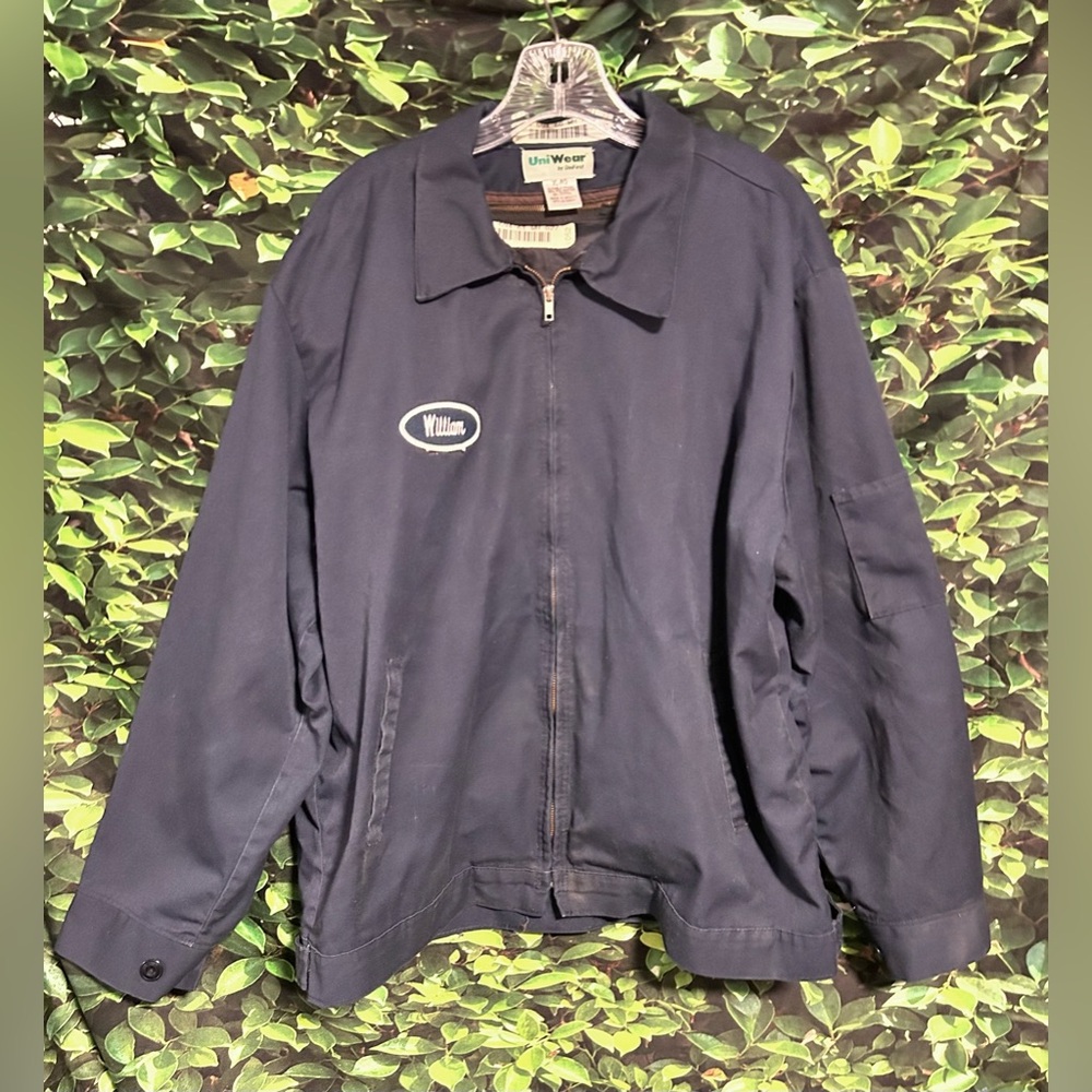 Vintage UniWear Work Jacket Zip Up Removable Lining Navy Blue Mens XL